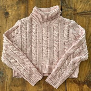 June & Ivy Cozy Pink Cable Knit Turtleneck Sweater Size S